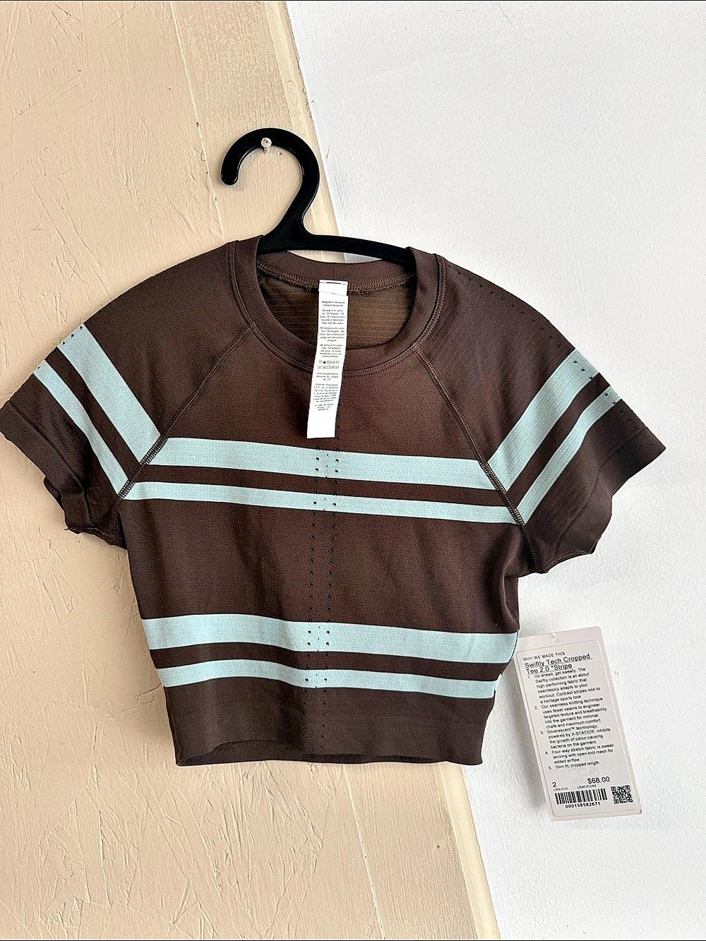lululemon Swiftly Tech Cropped Tee 2.0 *Stripe Striped Cropped Tee in Brown & Te
